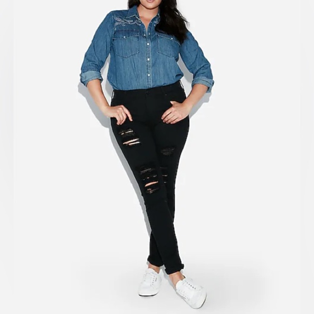 Express Mid Rise Black Ripped Jean Leggings